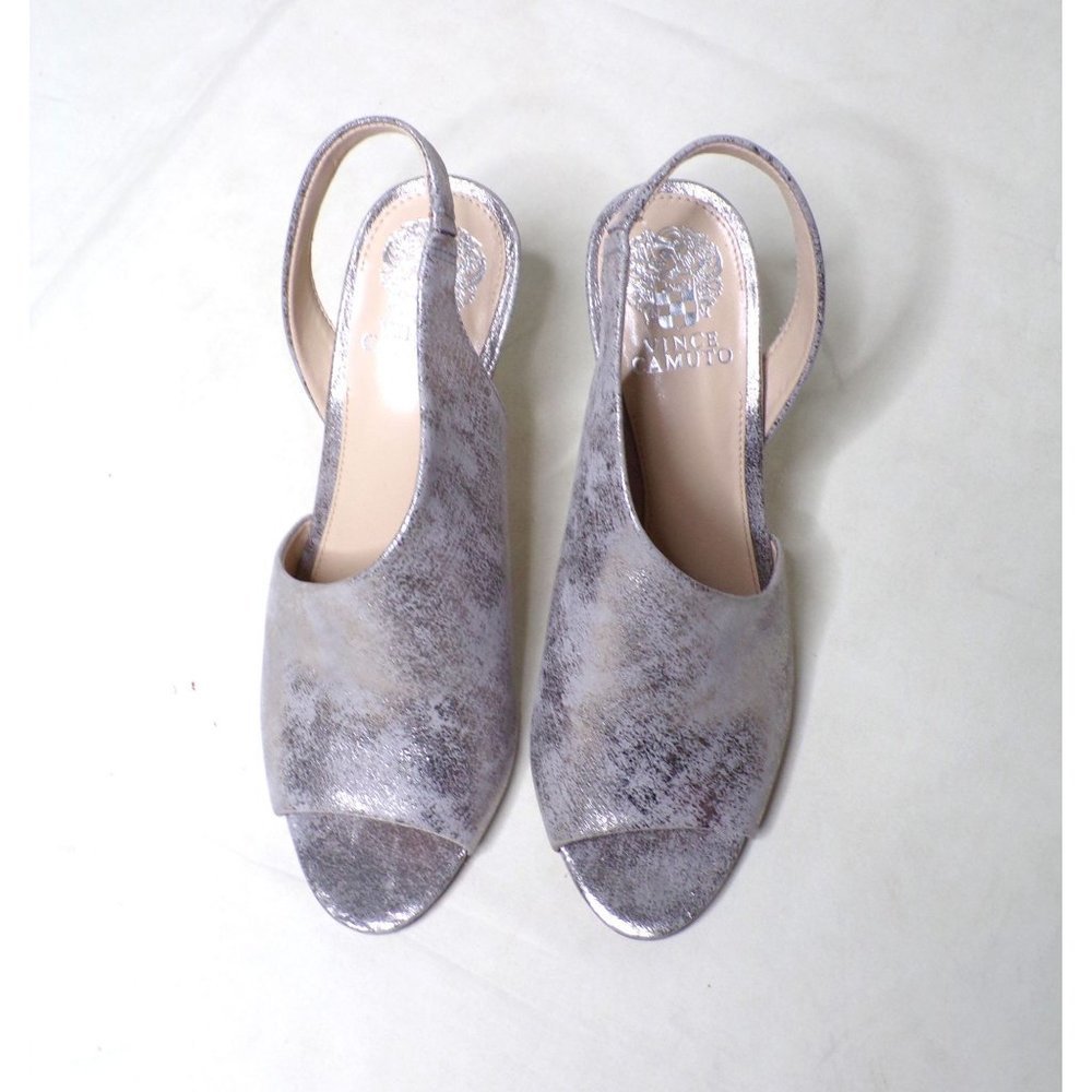 VINCE CAMUTO Crasantha Sandal Stiletto Shoes Metallic Silver 10 NEW - Picture 2 of 8